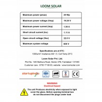 Loom Solar Panel 20 watt - 12 volt for Small Battery Charging