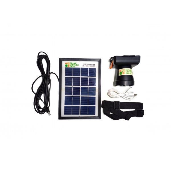 Solar Powered Head Lamp & Light with Lithium Battery & External Solar Panel: Solar Universe India